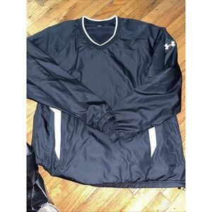 Under Armour Mens Black White Pullover V-Neck Windbreaker Golf Jacket Size XL